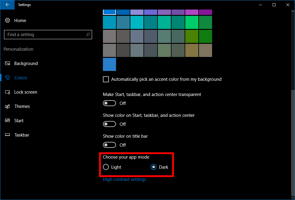 Activating Dark Theme on Windows 10