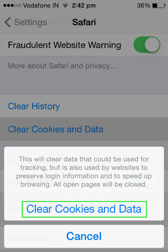 Clearing Cookies on iPhone