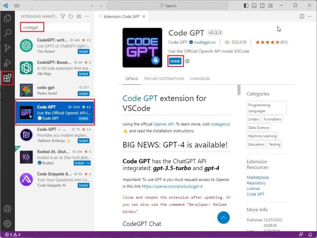 Installing and Utilizing CodeGPT in VS Code