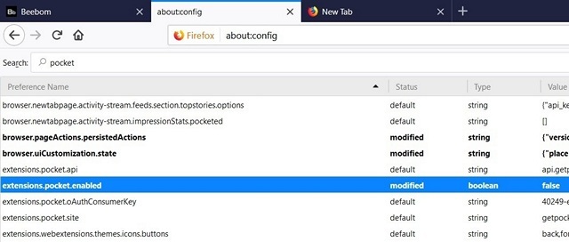 Removing Pocket Integration from Firefox Quantum