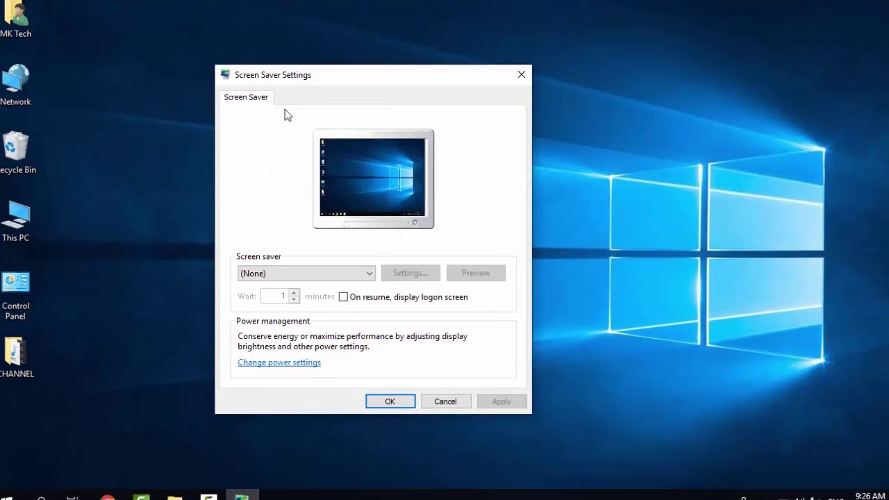 Setting Screensaver on Windows 10