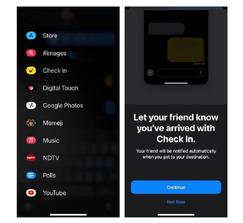 Using iOS 17 iMessage Check In on iPhone